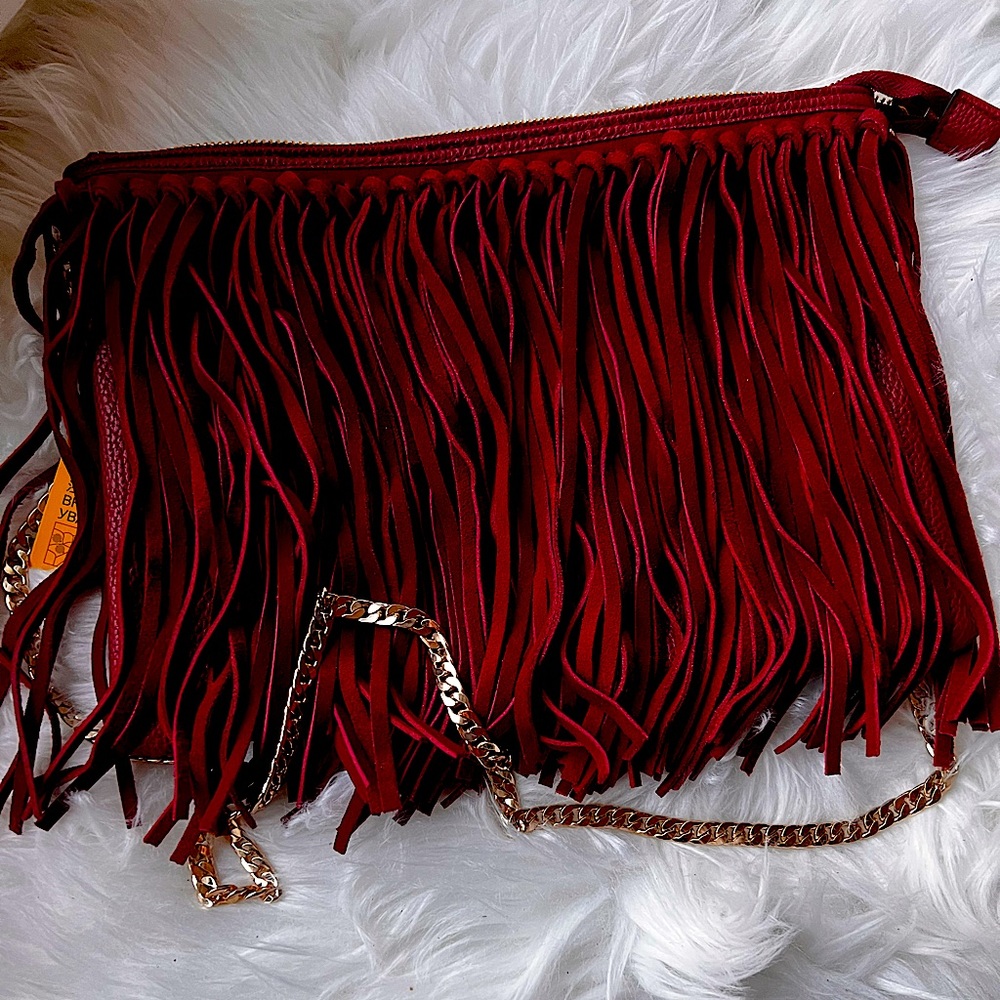 NWT boho suede fringe festive bag